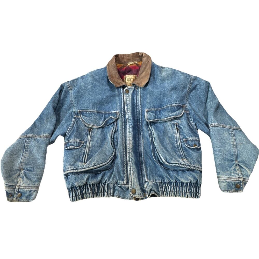 Vtg Levi's Authentic Western Wear Aztec Blanket Lined Denim Jacket XL Heavy